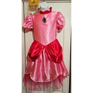 Princess Peach Costume Girls 10-12 Super Mario Pink Dress Tiara Crown Disguise